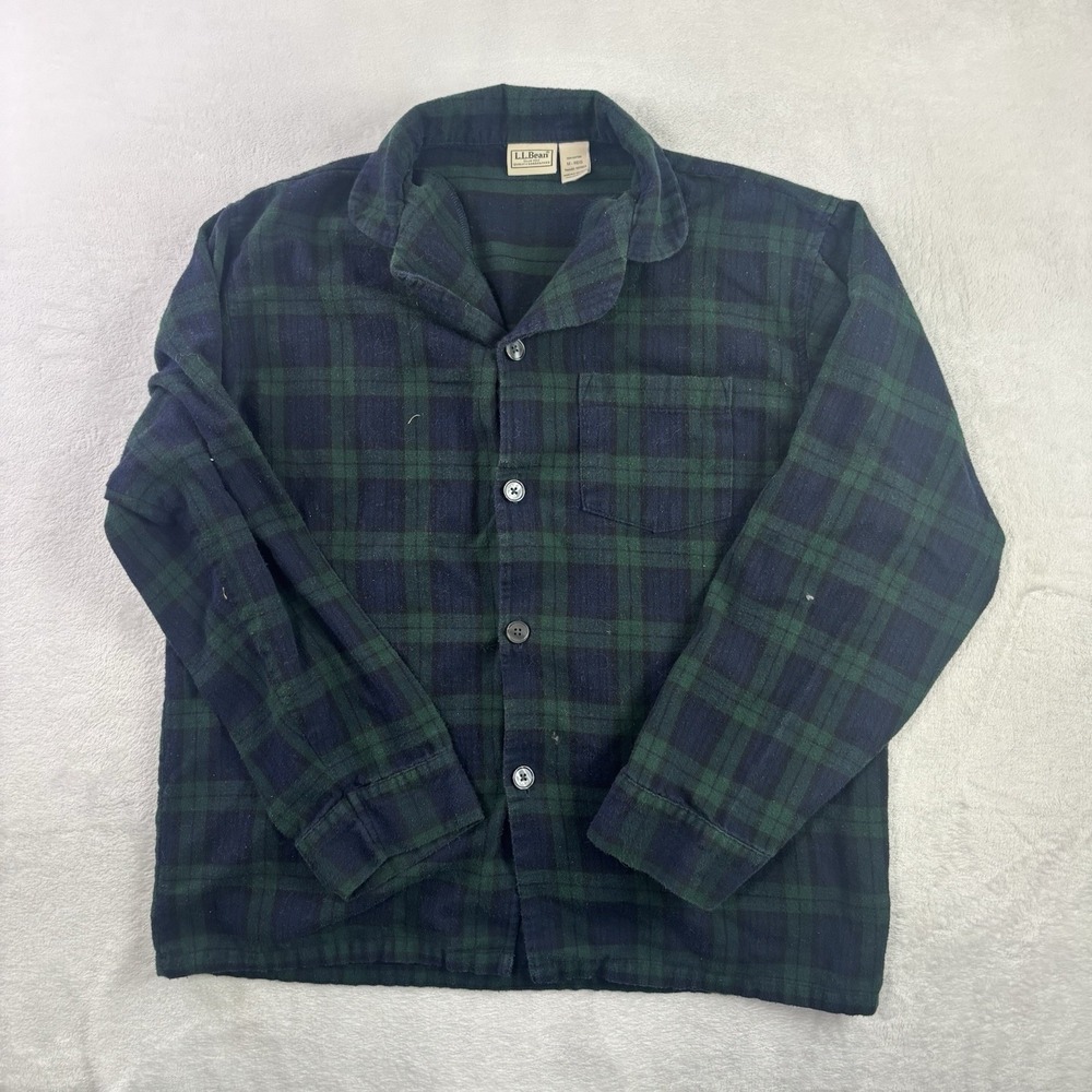 LL Bean Green Blue Plaid Long Sleeve Button Up Collared Shirt Men's M Regular